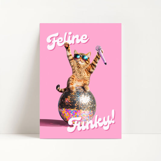 a card with a picture of a cat sitting on a donut