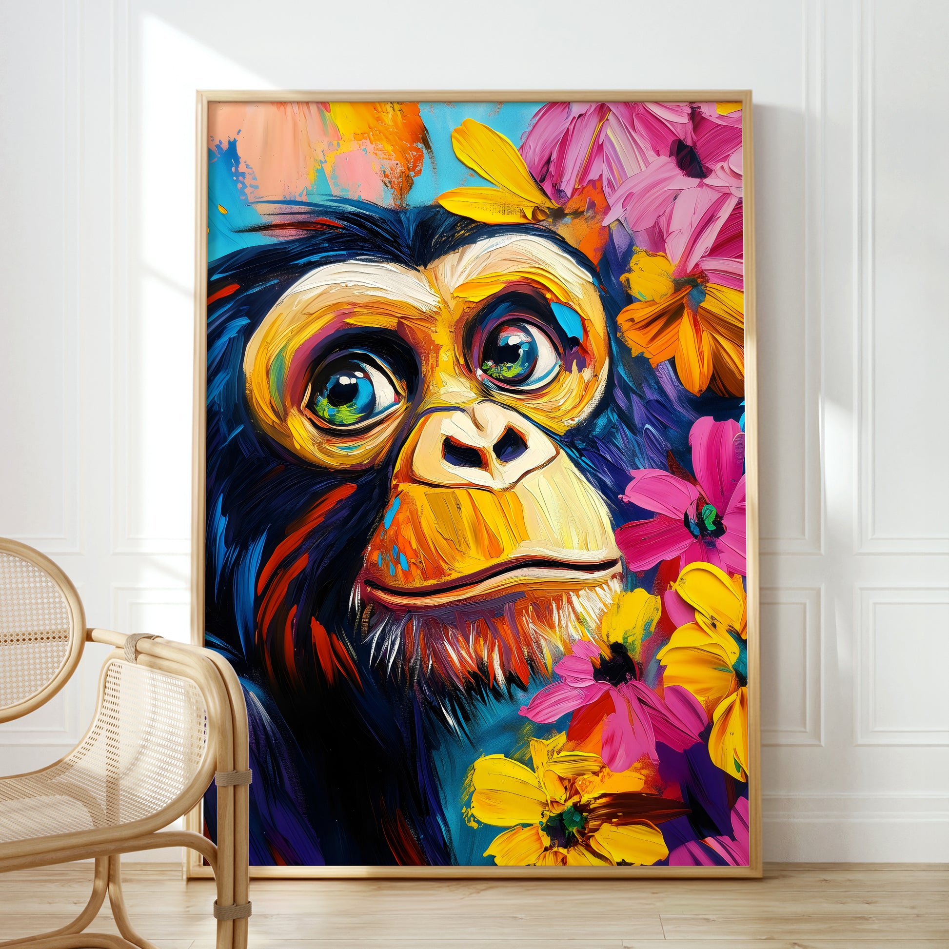 a painting of a monkey with flowers on it