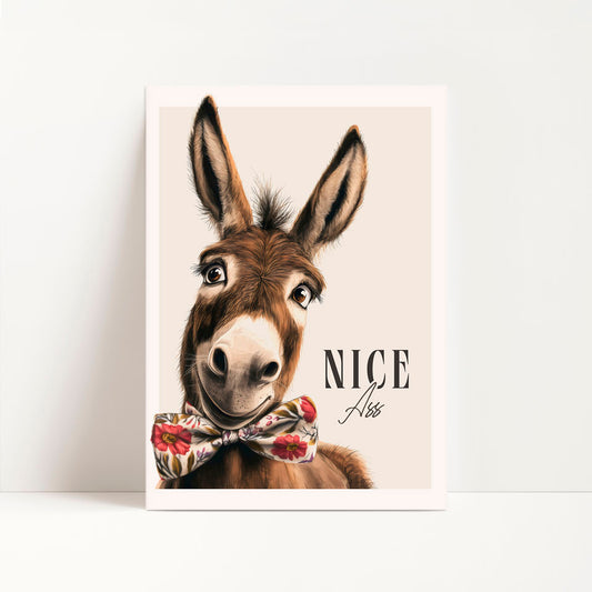 a card with a donkey wearing a bow tie