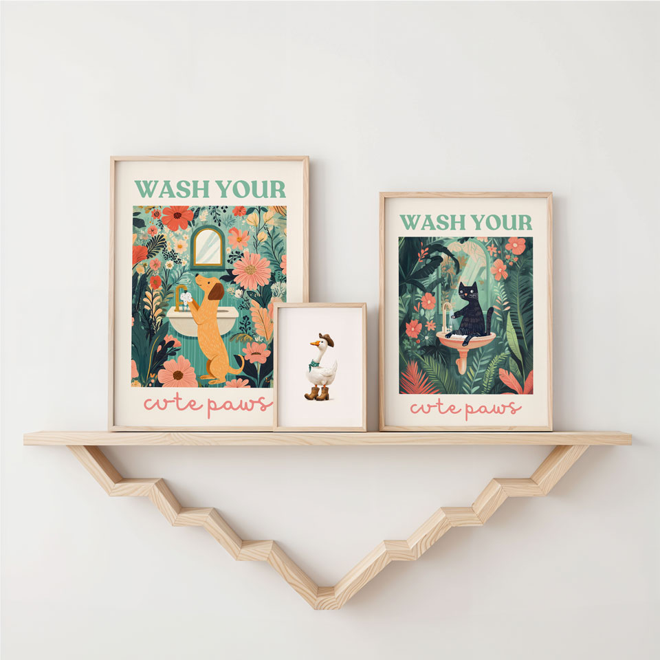 a shelf that has some pictures on it
