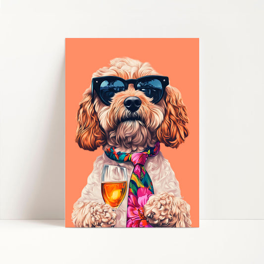 a painting of a dog wearing sunglasses and a tie