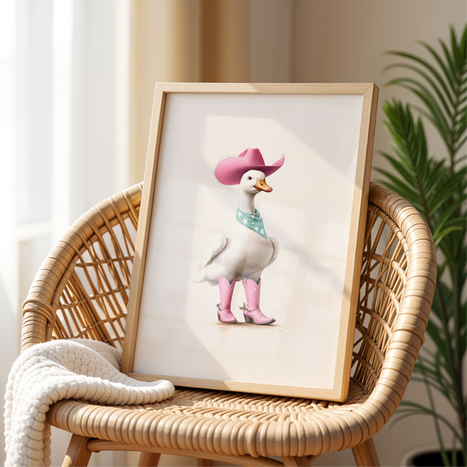 a picture of a duck wearing a pink hat