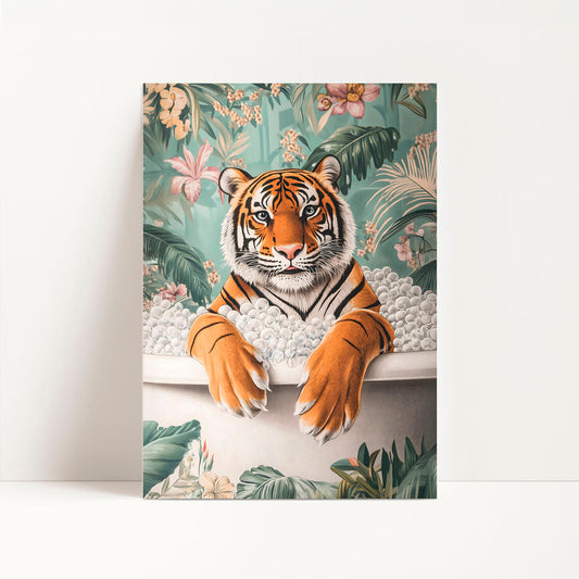 a picture of a tiger sitting in a bathtub