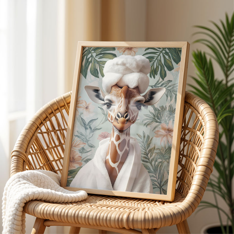 a picture of a giraffe wearing a white hat