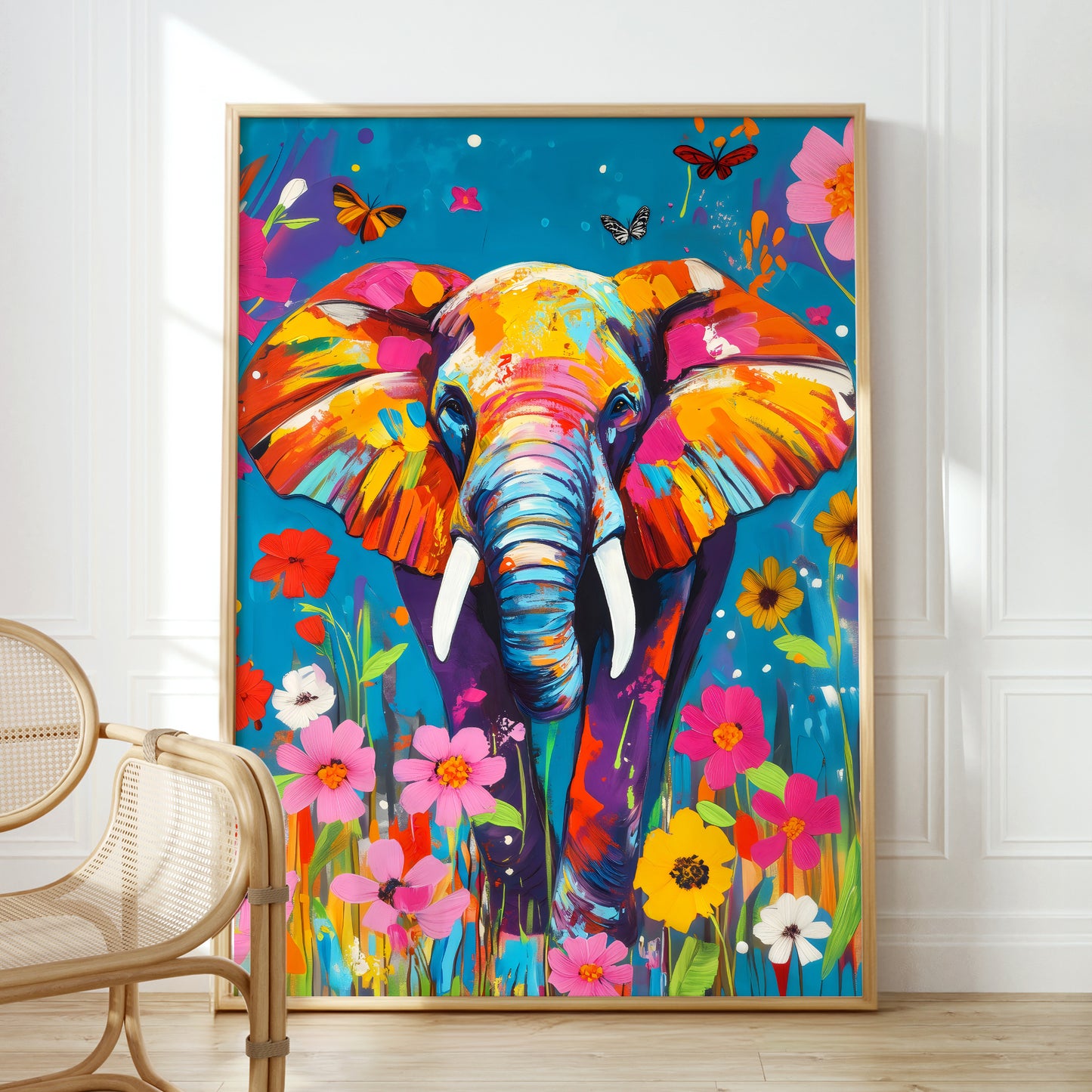 a painting of an elephant in a room