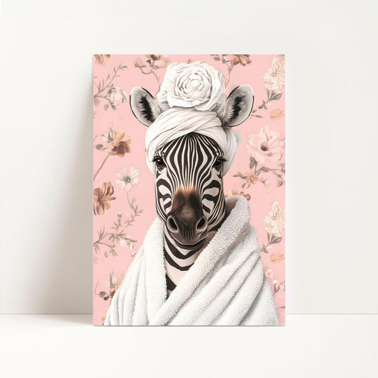 a zebra with a towel wrapped around its head
