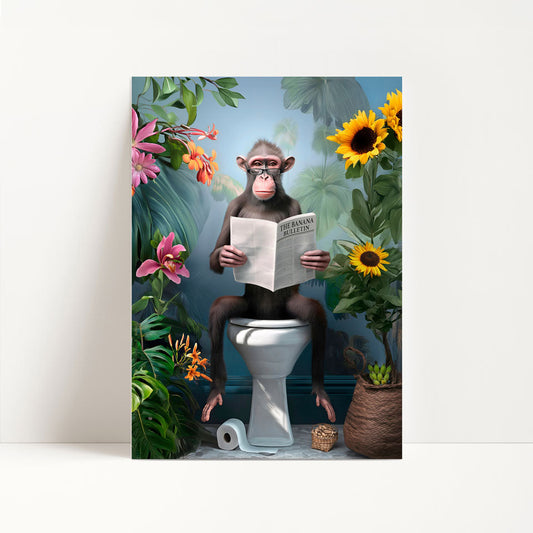 a monkey sitting on a toilet reading a book