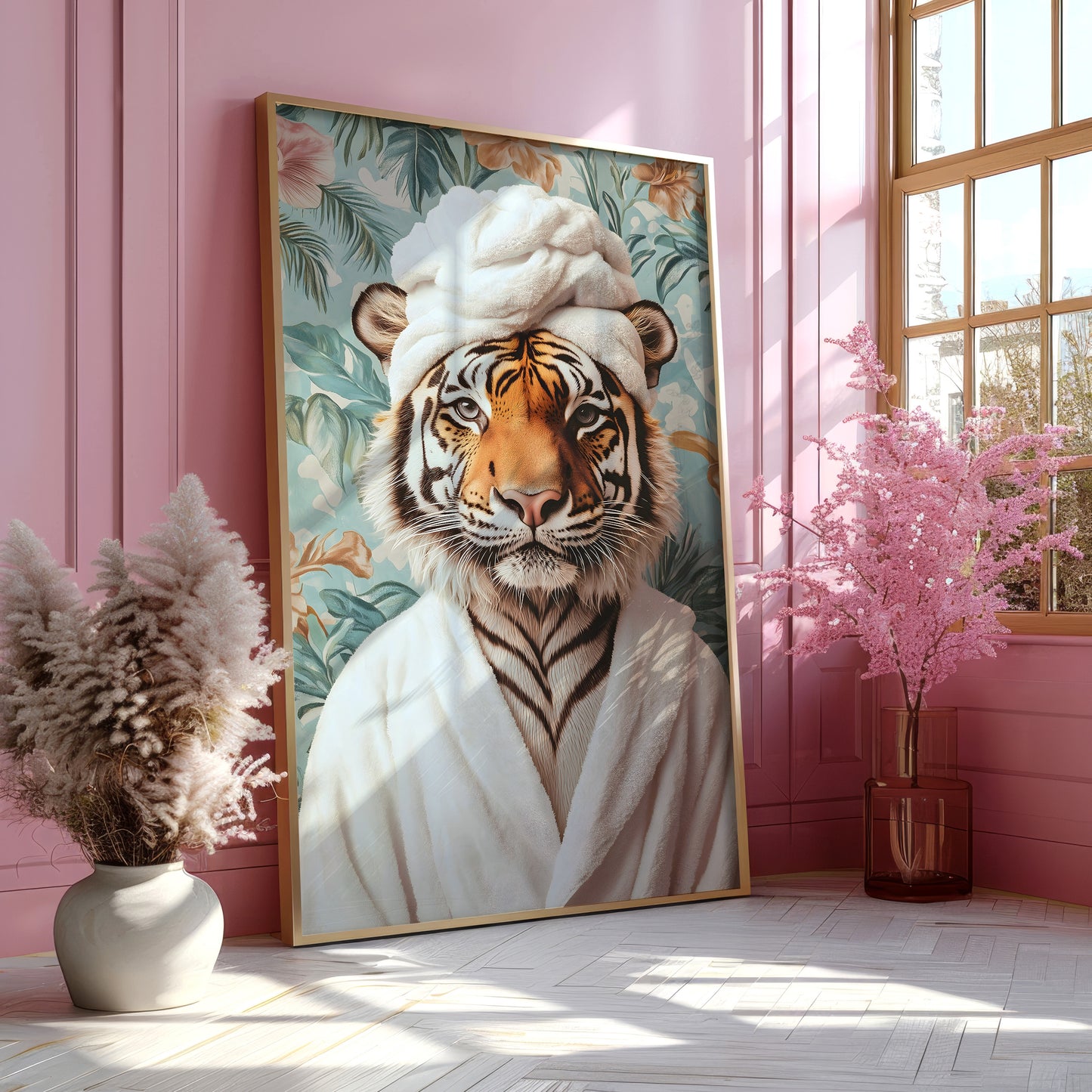 a painting of a tiger wearing a chef's hat