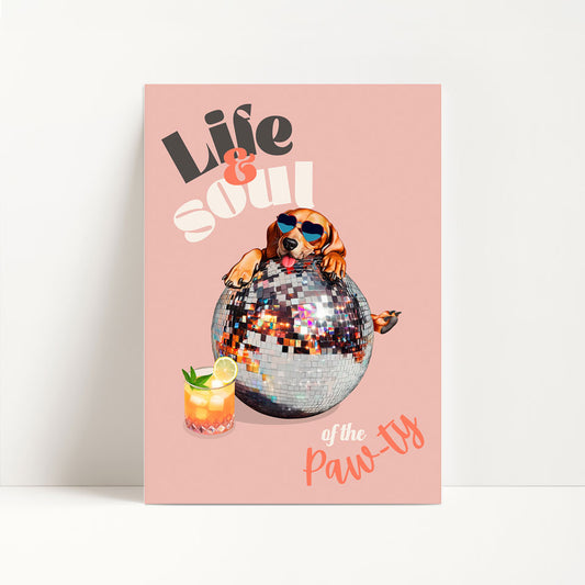 a card with a disco ball and sunglasses on it