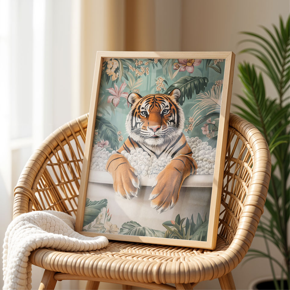 a picture of a tiger sitting in a bathtub