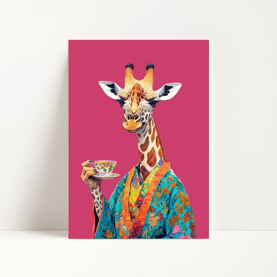 Giraffe Drinking Tea Print