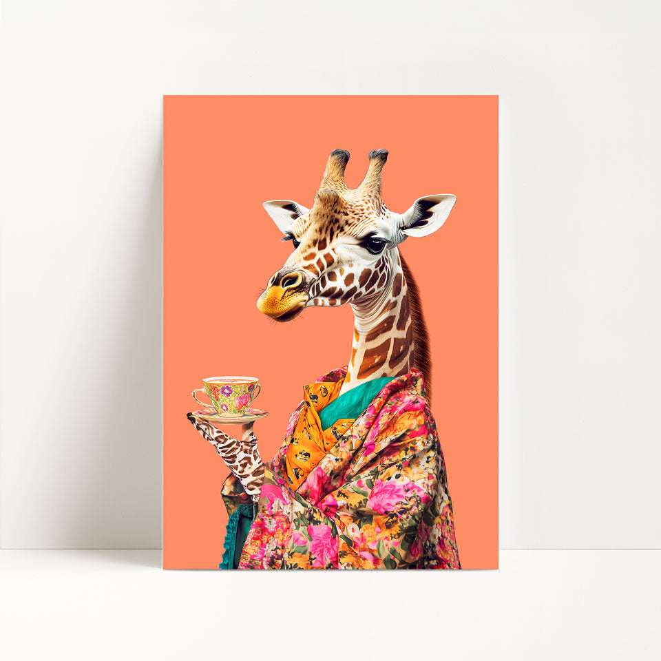 Giraffe Drinking Tea Maximalist Print
