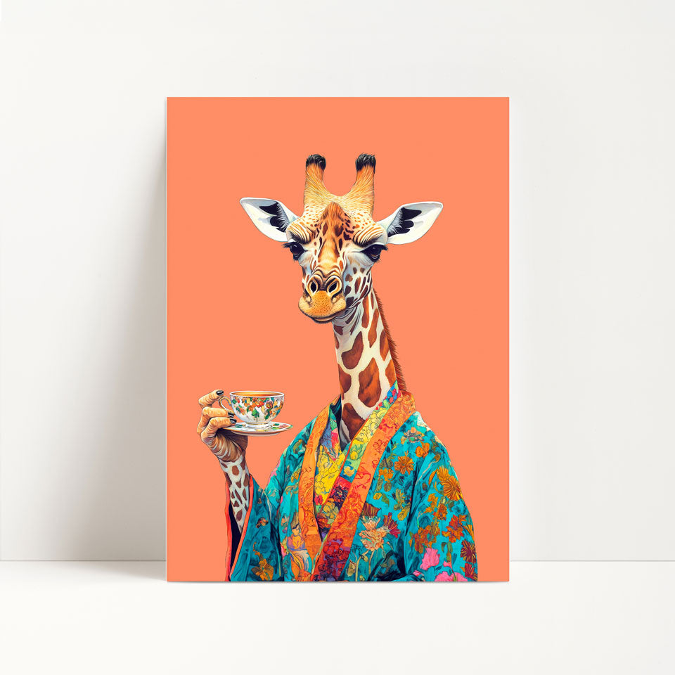 Giraffe Drinking Tea Print