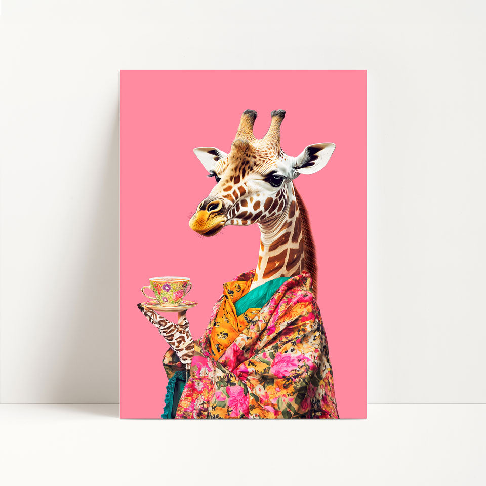 Giraffe Drinking Tea Maximalist Print