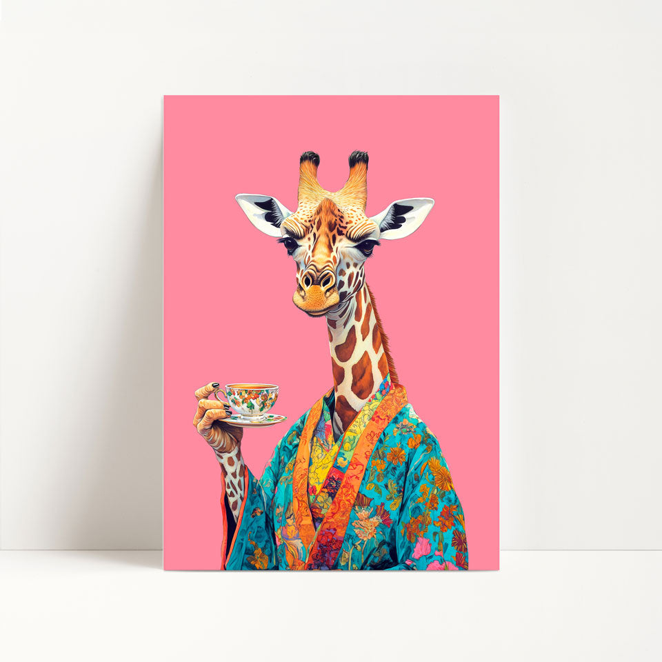 Giraffe Drinking Tea Print