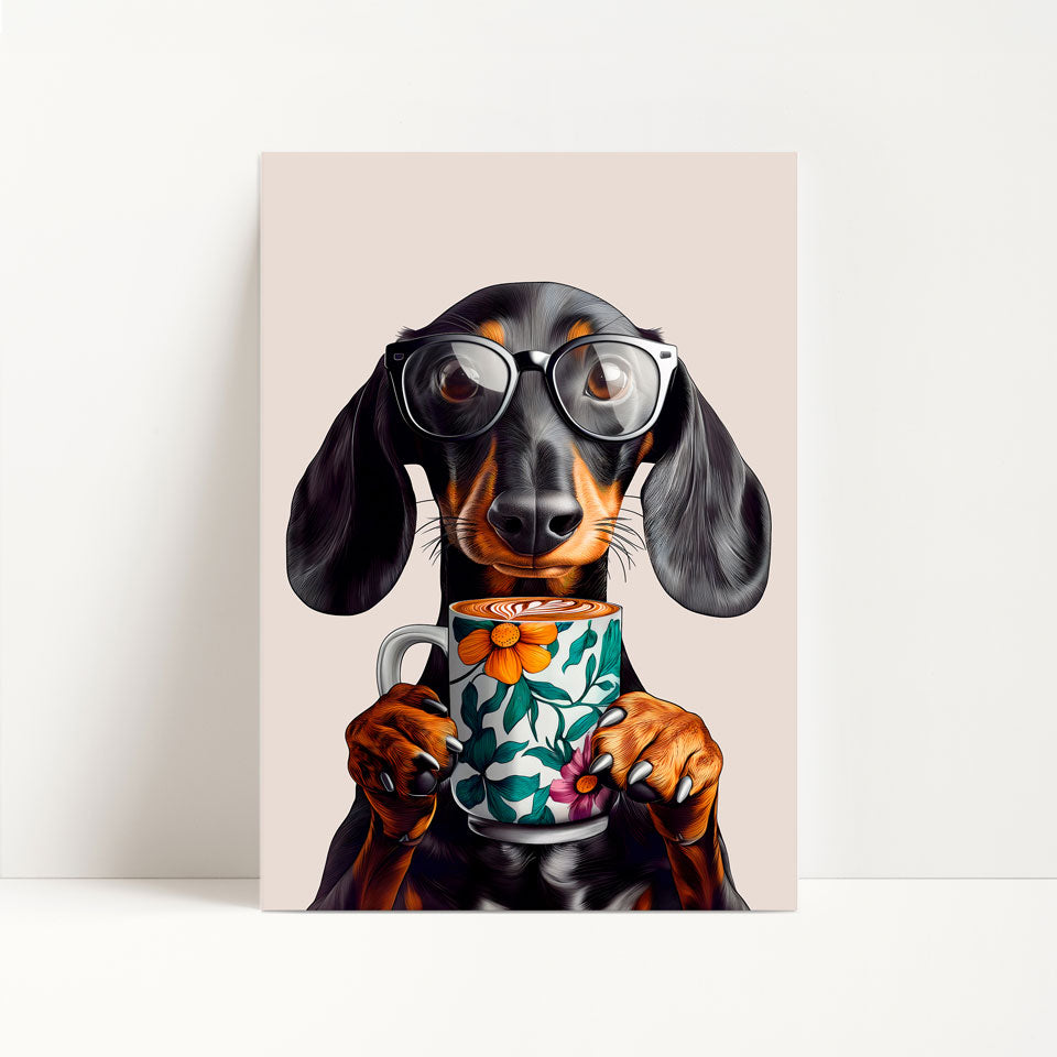Sausage Dog Drinking Coffee Kitchen Print
