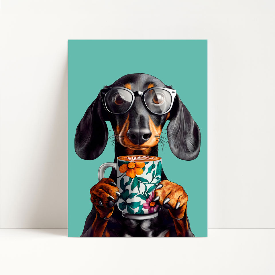 Sausage Dog Drinking Coffee Kitchen Print