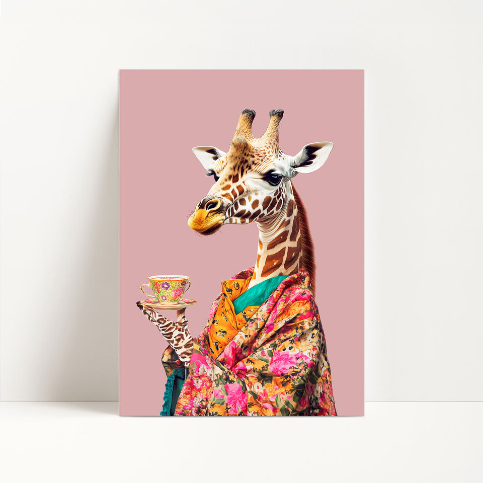 Giraffe Drinking Tea Maximalist Print