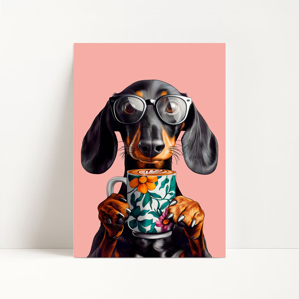 Sausage Dog Drinking Coffee Kitchen Print