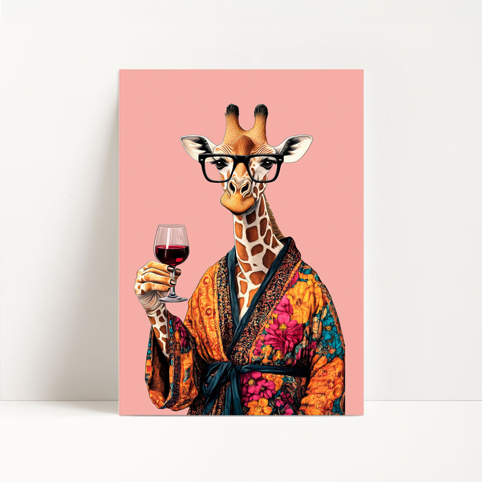 Giraffe Drinking Wine Print
