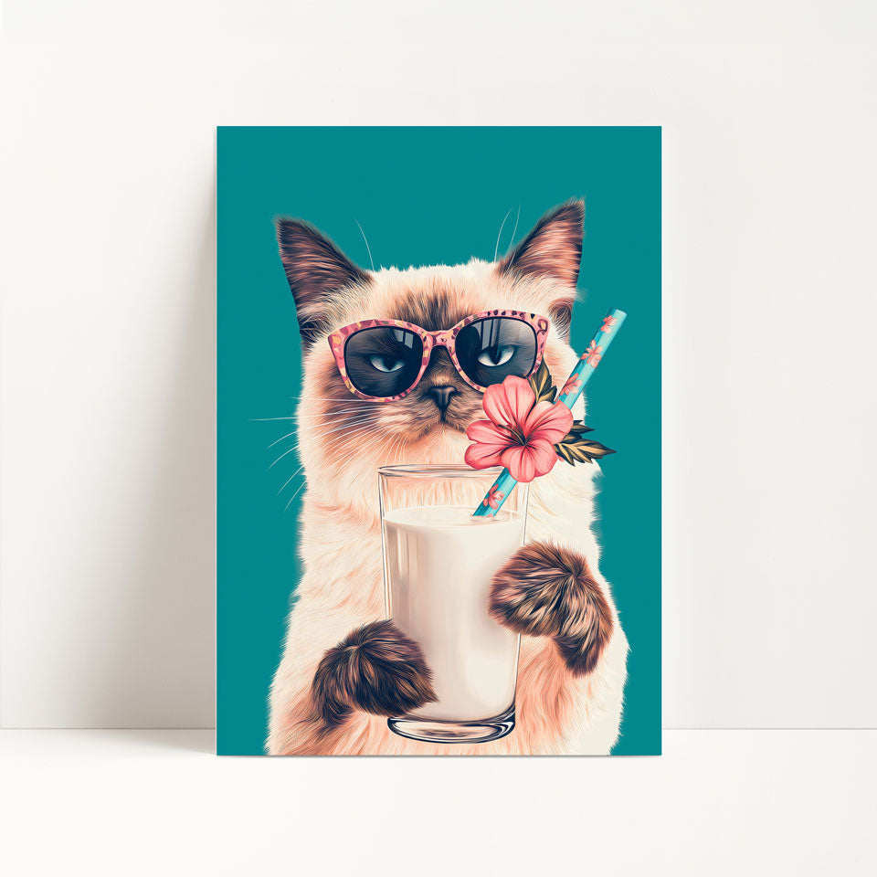 Siamese Cat Drinking Milk Kitchen Print