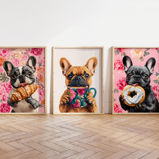 French Bulldog Wall Art - Set of 3 Coffee Kitchen Prints