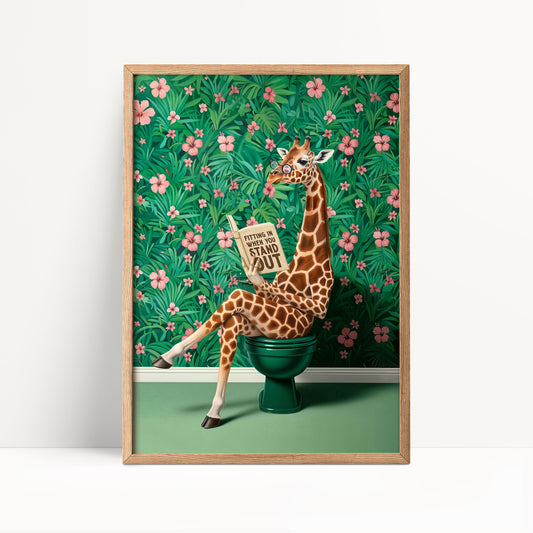 Funny Giraffe Toilet Bathroom Print