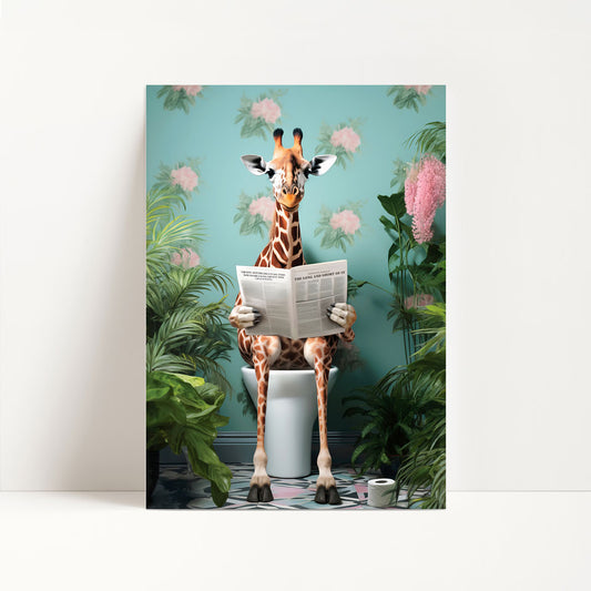 Giraffe on Toilet Bathroom Print