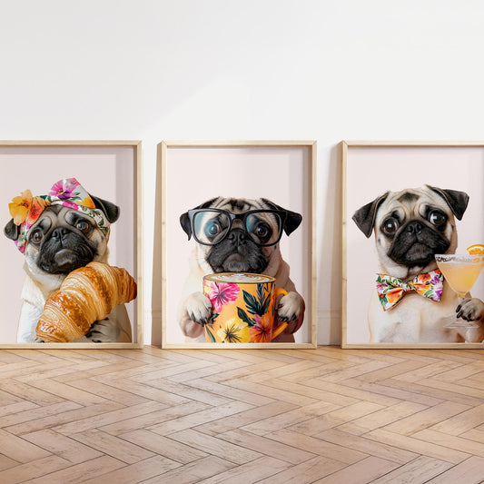 Pug Wall Art - Set of 3 Coffee Kitchen Prints