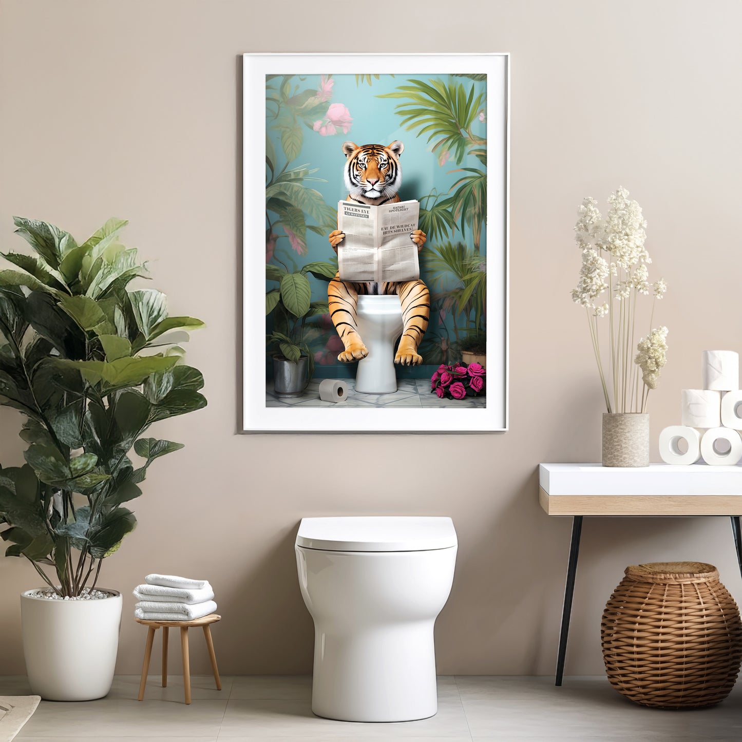 Tiger on Toilet Bathroom Print