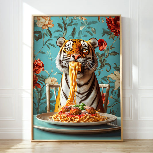 Tiger Eating Spaghetti Kitchen Print