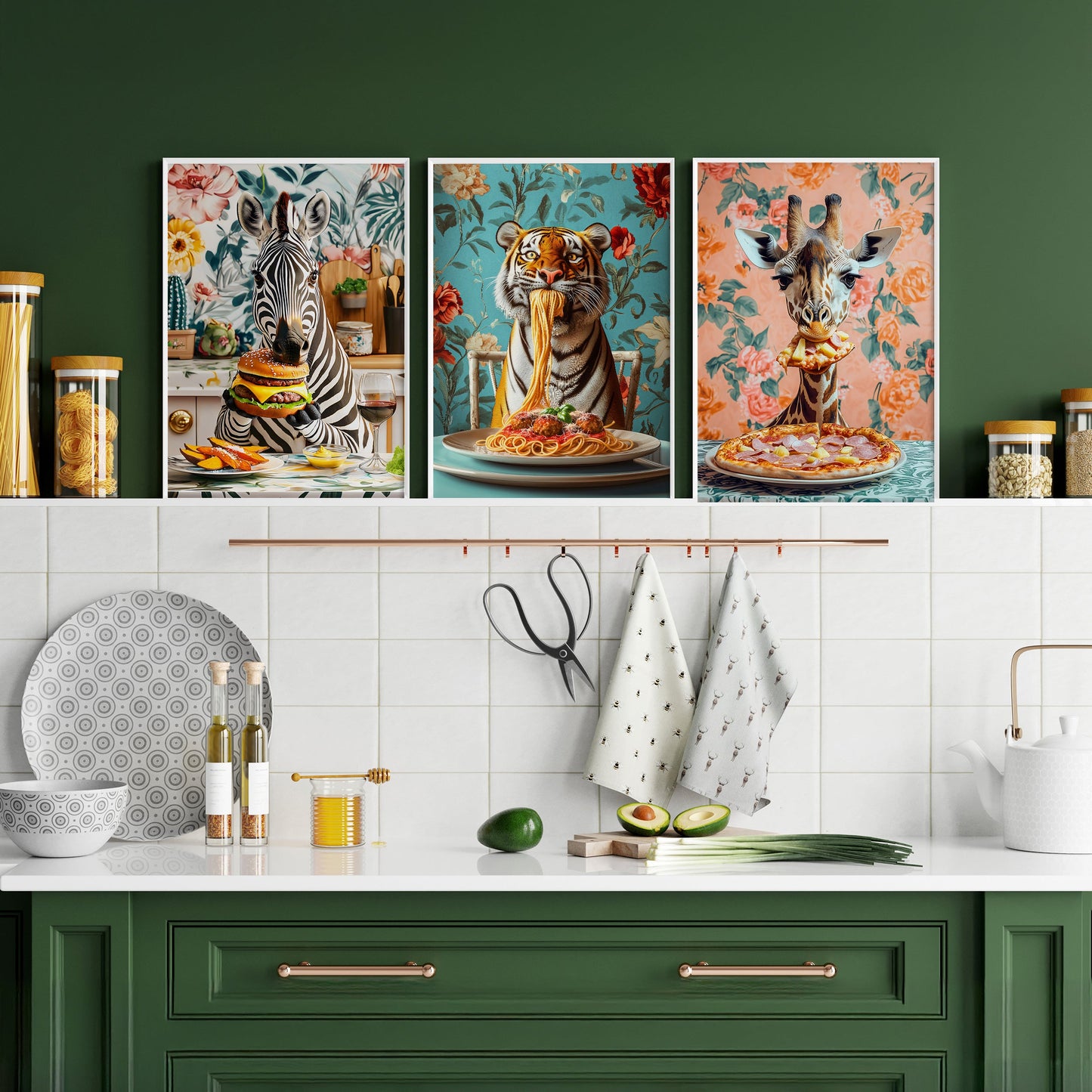 Tiger Eating Spaghetti Kitchen Print