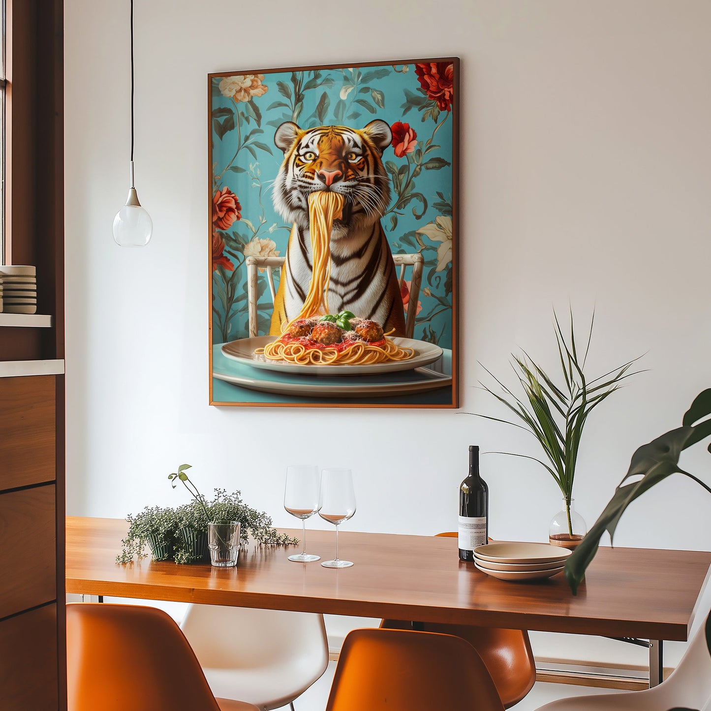 Tiger Eating Spaghetti Kitchen Print