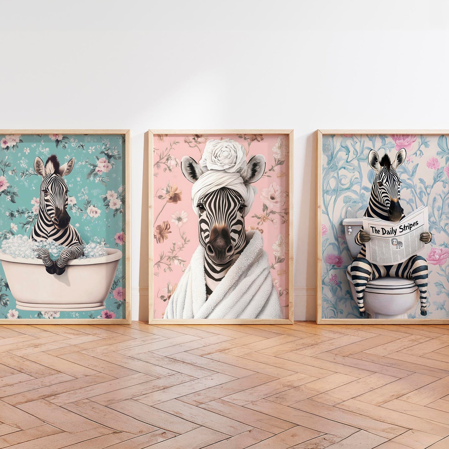 Set of 3 Funny Zebra Bathroom Wall Art Prints