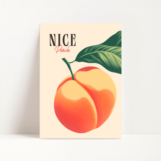 a card with a picture of a peach on it