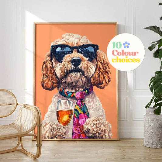 a painting of a dog wearing sunglasses and a tie