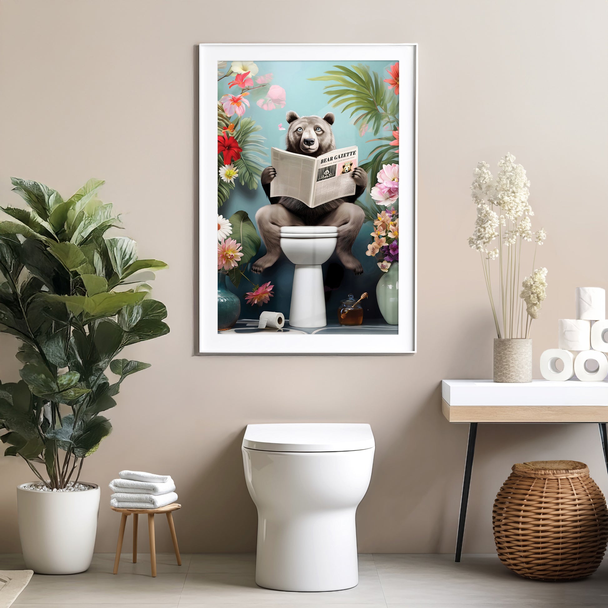 a panda bear sitting on a toilet reading a book