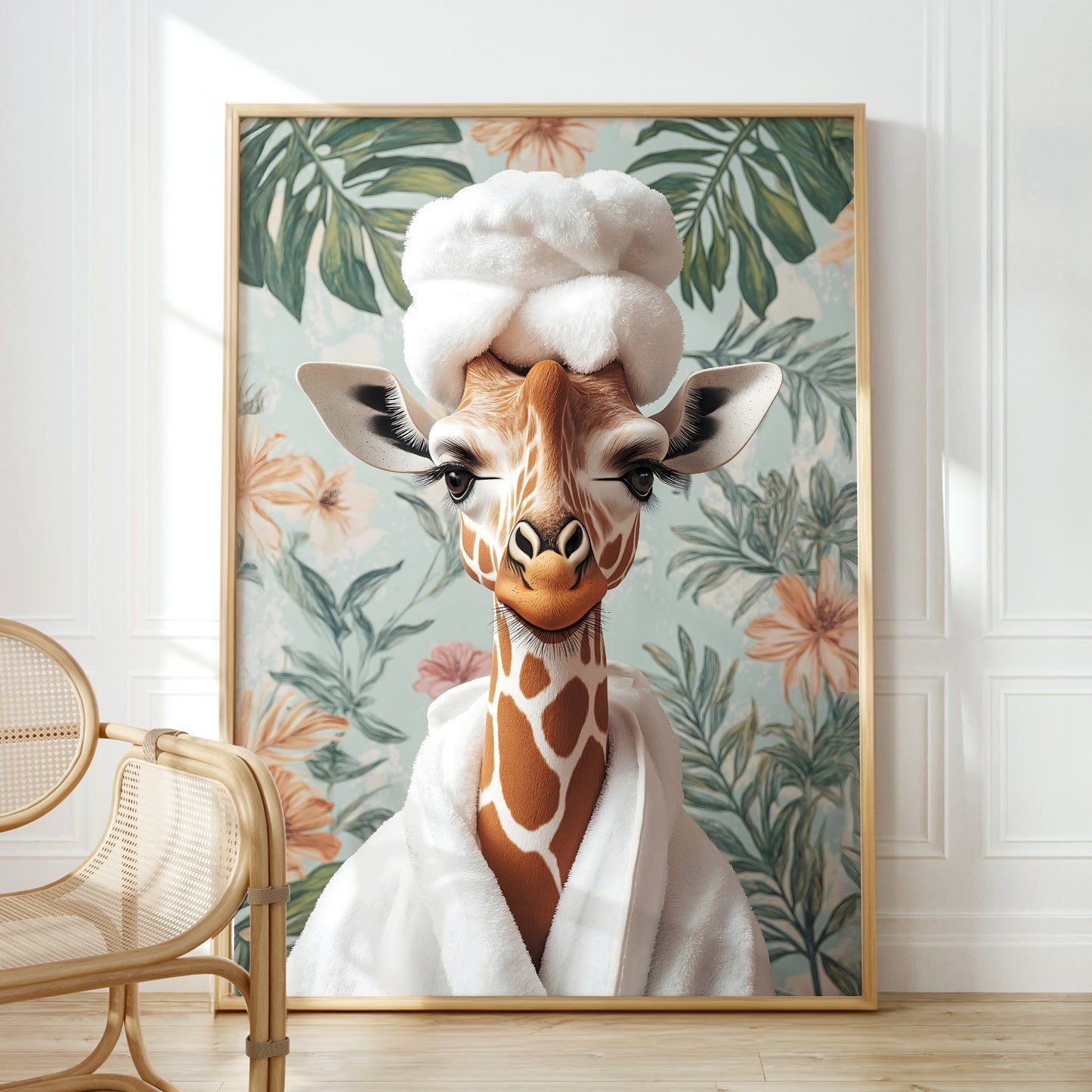 Giraffe in Robe Bathroom Print