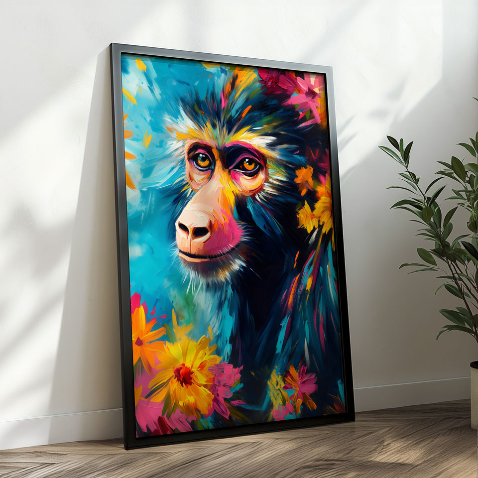 a painting of a monkey with flowers on it