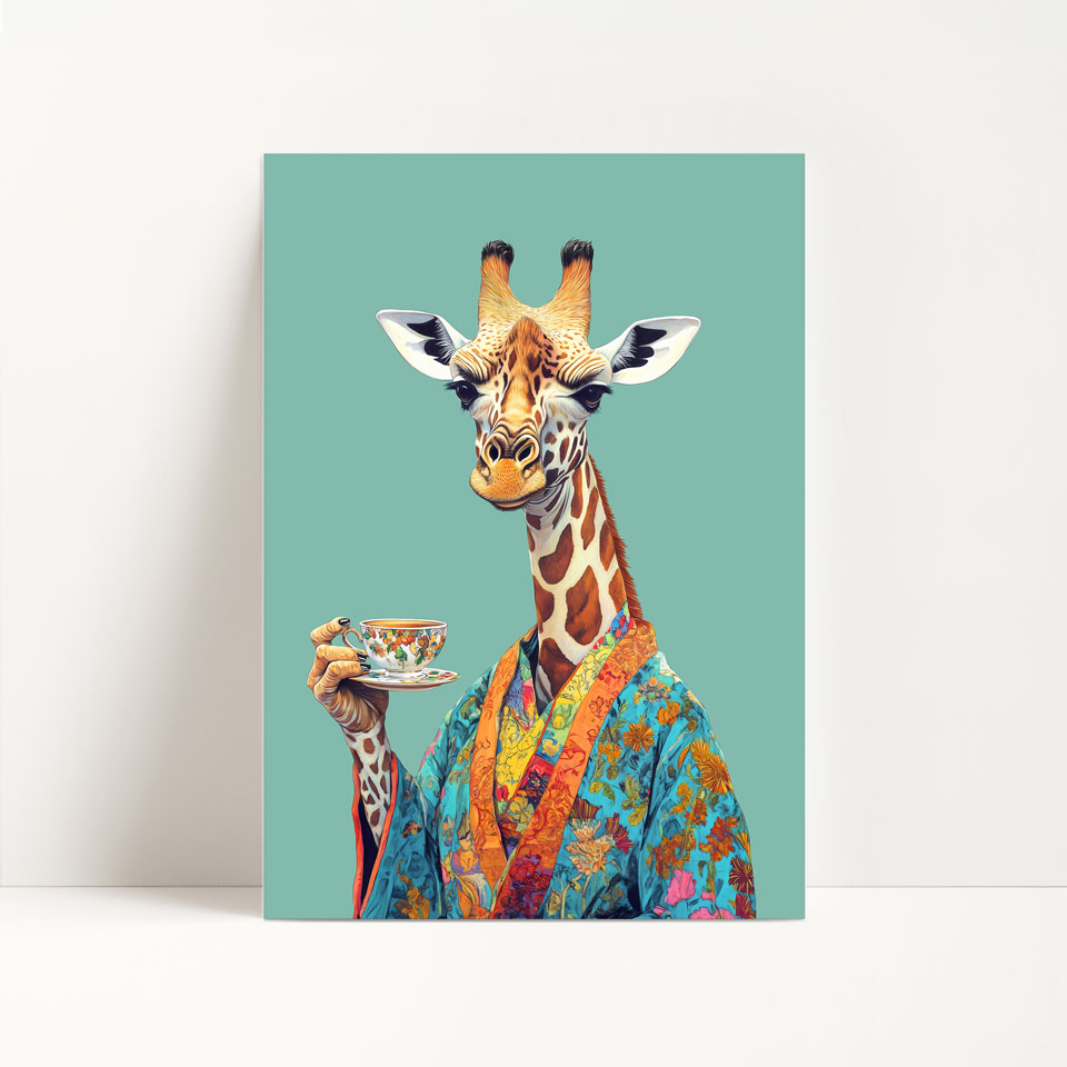 a giraffe with a plate of food in its hand