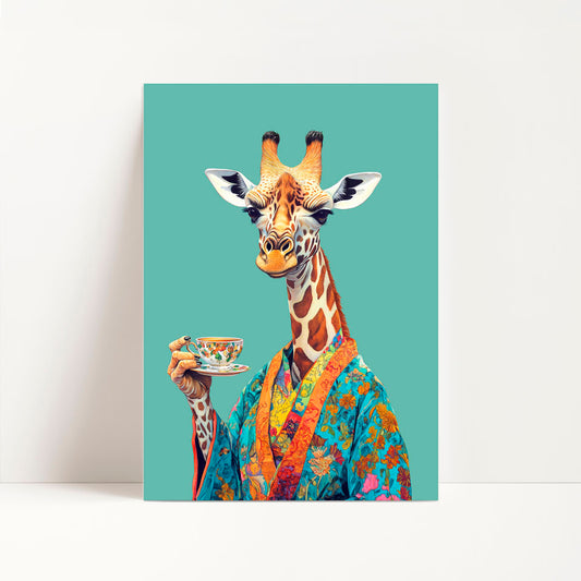 a giraffe with a plate of food in its hand
