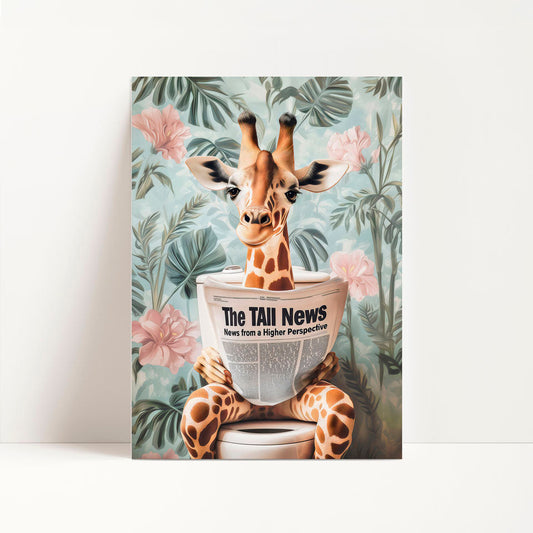 a picture of a giraffe sitting on top of a toilet