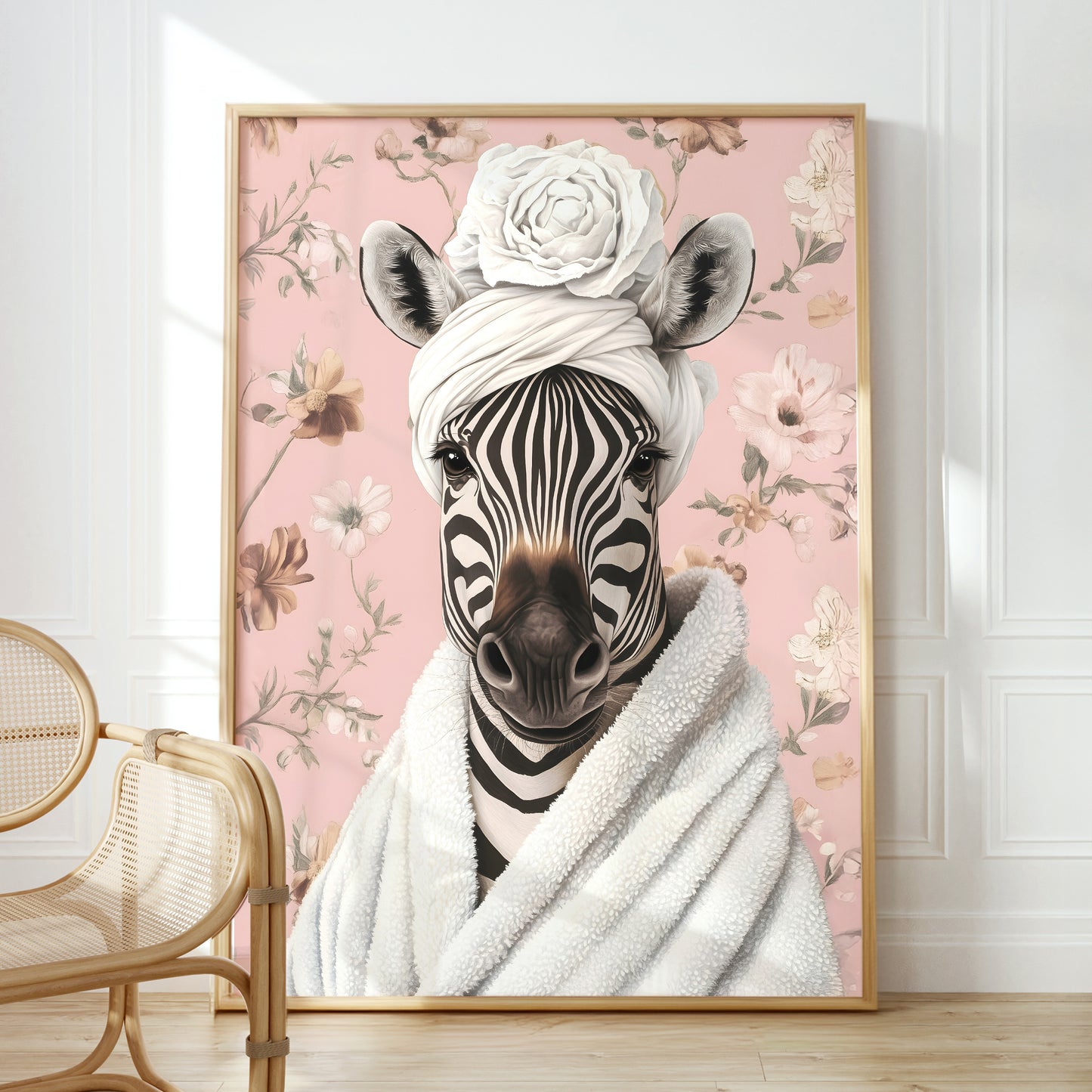 a picture of a zebra with a towel on its head