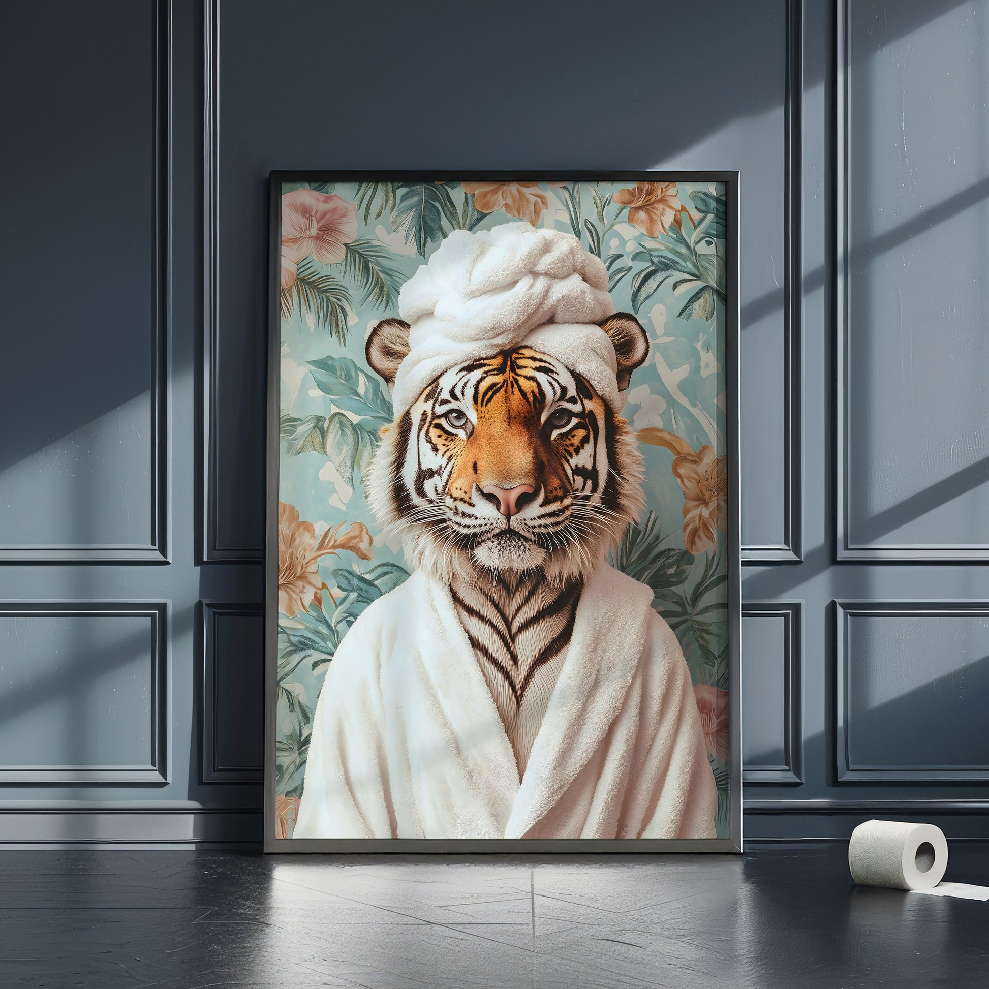 a painting of a tiger wearing a white robe