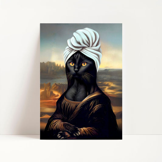 a painting of a cat with a turban on its head