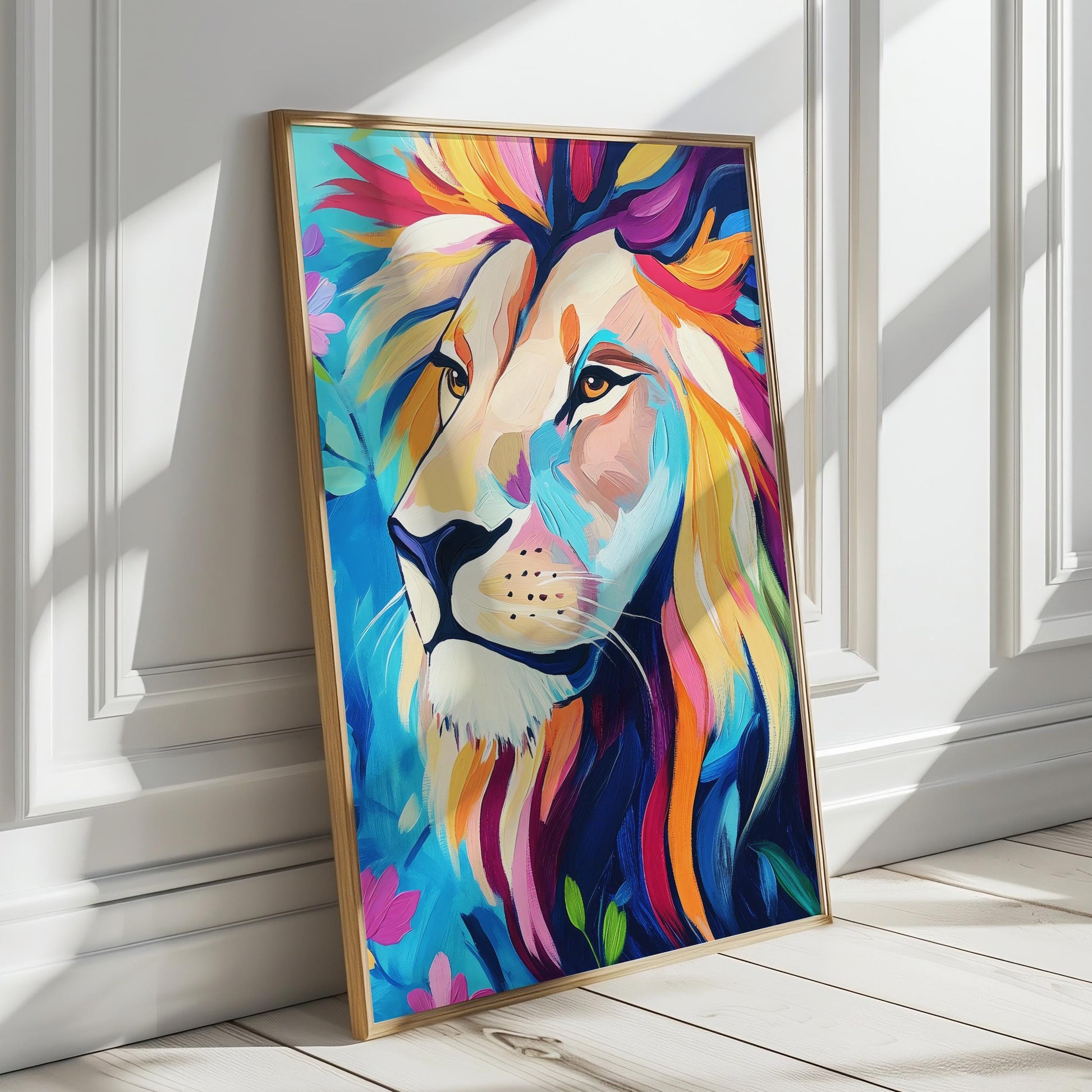 a painting of a lion on a wall