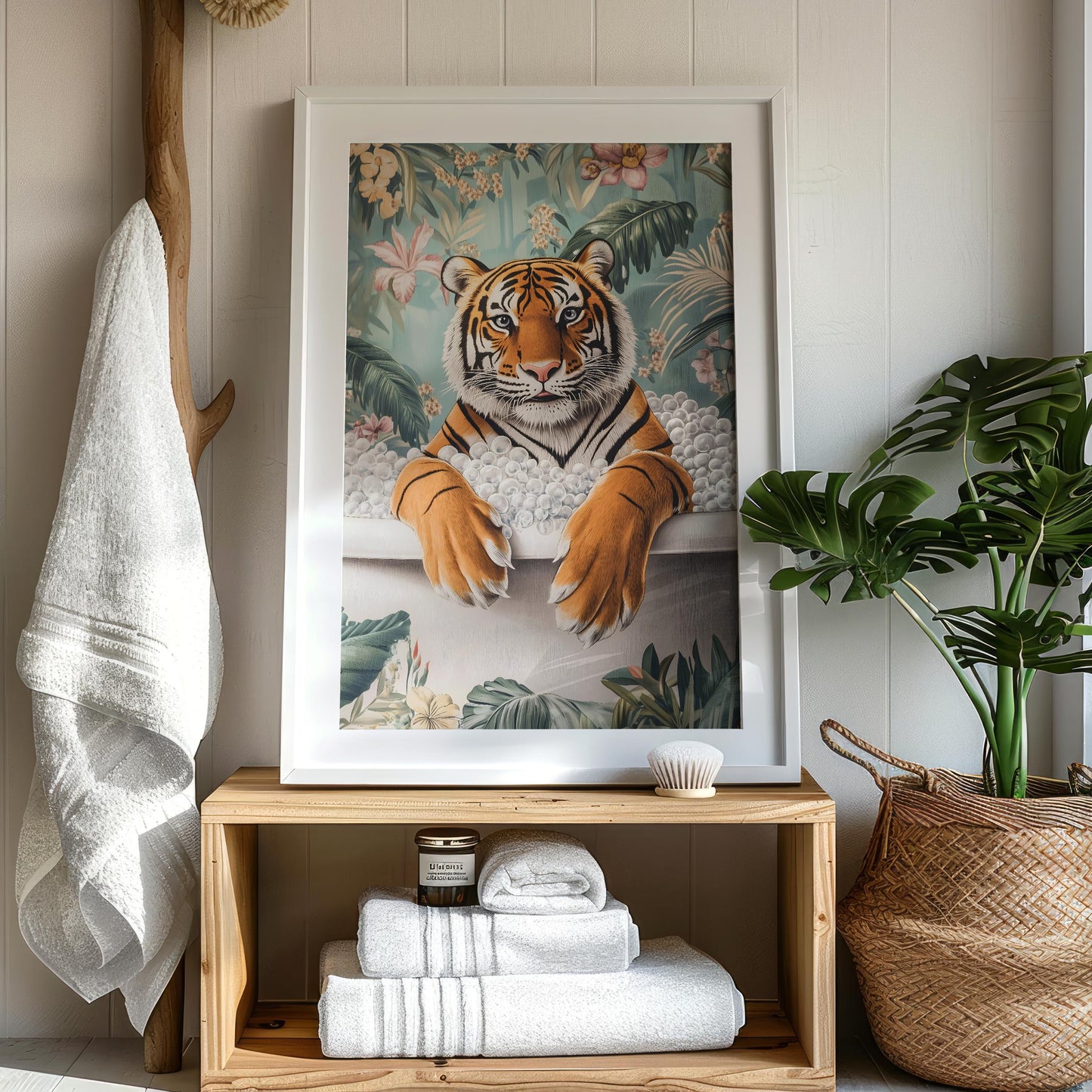 a picture of a tiger in a bathroom