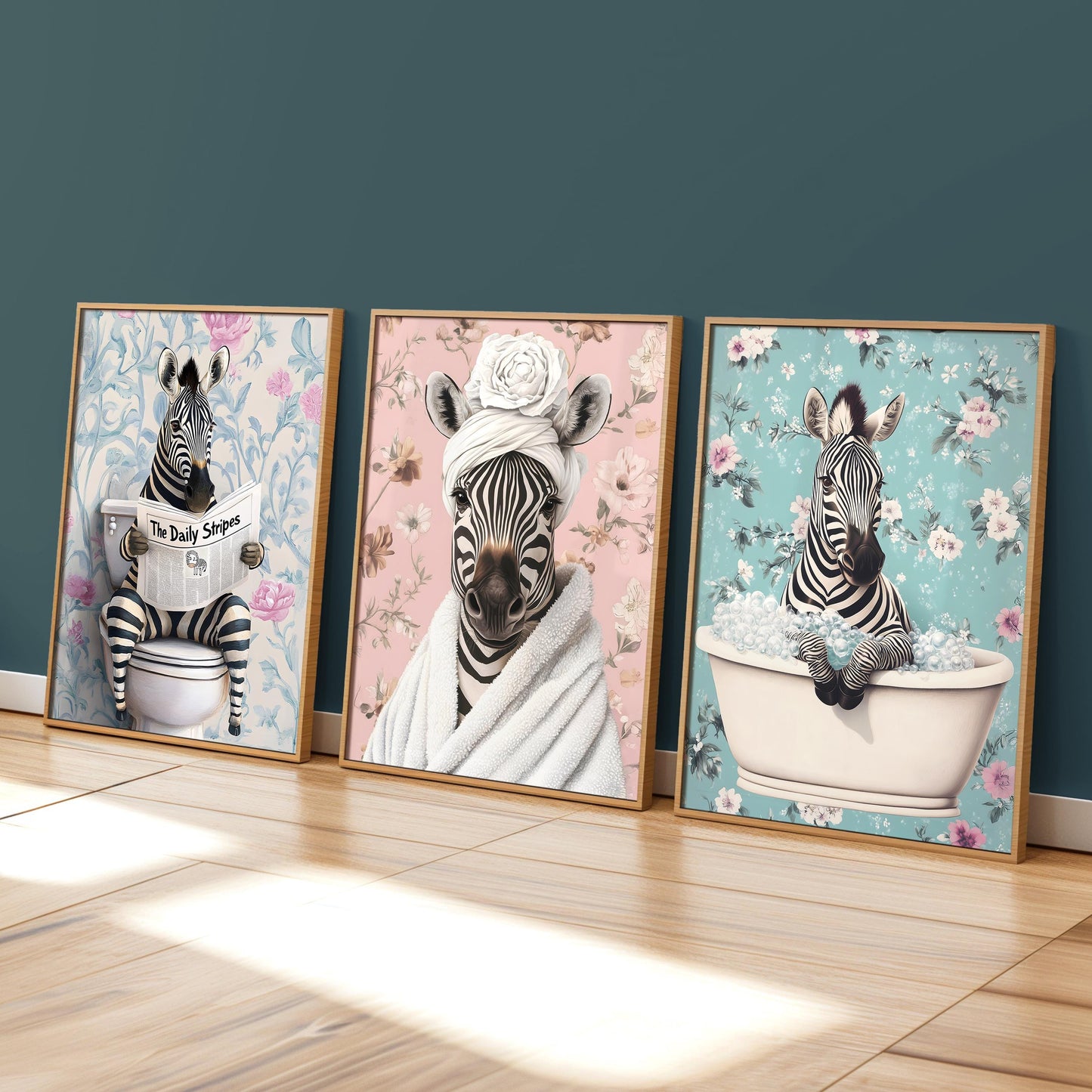 Set of 3 Funny Zebra Bathroom Wall Art Prints