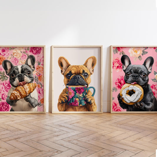 French Bulldog Wall Art - Set of 3 Coffee Kitchen Prints