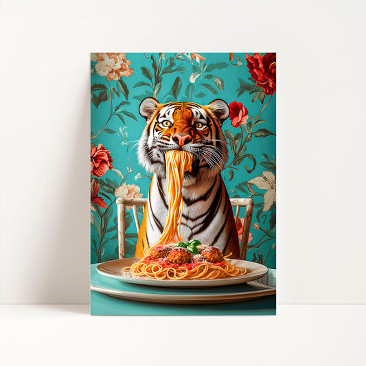 Tiger Eating Spaghetti Kitchen Print